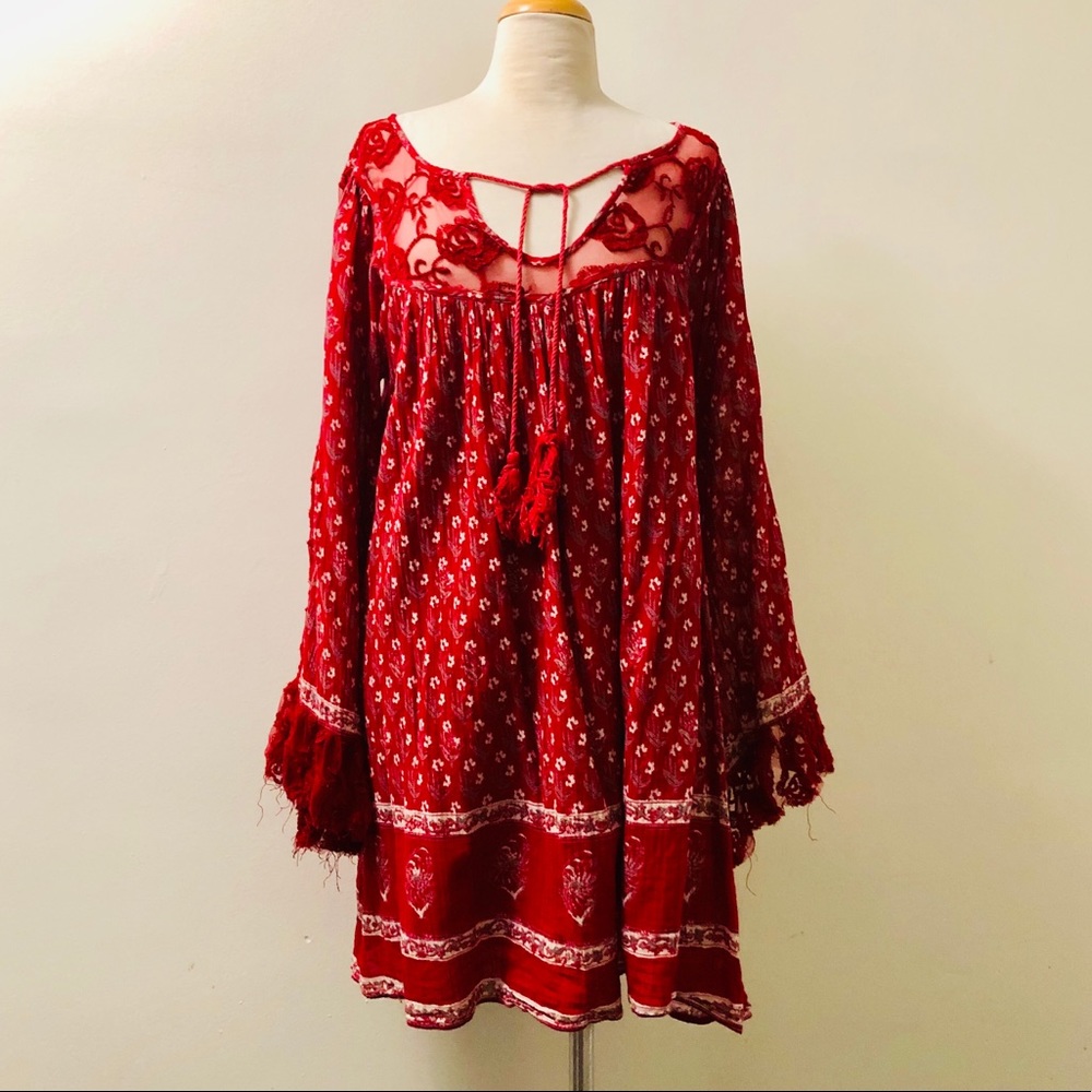 Free People Floral Bell Sleeves Boho Tunic Top M